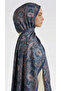 Lara Motif Patterned Cotton Shawl - Dark Blue / Taupe - 4