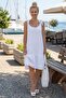 White Strap Skirt Ruffled Shoulder Tie Casual Muslin Woven Dress 95 50 - 2