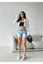 Women's Light Blue Ripped Detail Bermuda Shorts