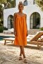 Orange Strappy Casual Muslin Woven Dress with Hidden Pockets and Adjustable Straps 105 55 - 5