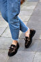 Ern-38050 Genuine Leather Laser Printed Snake Pattern Leather Piping Bowknot Eva Sole Loafer Shoes - 7