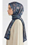 Lara Motif Patterned Cotton Shawl - Dark Blue / Taupe - 5