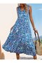Women's Strappy Ruffled Collar Lace-Up Patterned Long Single Jersey Dress - 5