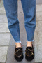 Ern-38050 Genuine Leather Laser Printed Snake Pattern Leather Piping Bowknot Eva Sole Loafer Shoes - 6