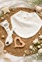 100% Cotton Muslin, Scalloped Fabric Bib and Pacifier Strap Set