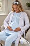 New Season Blue Striped Shawl Collar Summer Buttoned Design Short Sleeve Maternity Dressing Gown Pajama Set Set