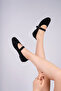 Black Suede Stone Detailed Women's Ballerinas - 3