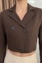 Women Blazer Jacket Crop Double-Breasted Lapel Double Button Regular Short Coat - 3