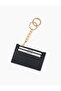 Black Shk136 Faux Leather, Zippered, Five-Compartment Card Holder and Bag Charm