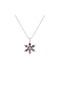 Non Tarnish Steel Purple Stone Flower Pendant Elegant Silver Color Women's Necklace