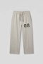 Men's Baggy Fit Vintage Washed 08 Printed Sweatpants Gray