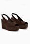 Caty Brown Suede Wedge Heeled Women's Sandals - 3