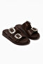 Esila Genuine Leather Brown Stone Women's Slippers - 4