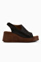 Rozelin Genuine Leather Black Elastic Wedge Heeled Women's Sandals - 2