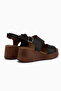 Olea Genuine Leather Black Wedge Heeled Women's Sandals - 6