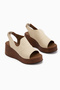 Rozelin Genuine Leather Beige Elastic Wedge Heeled Women's Sandals - 6