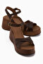 Nooria Genuine Leather Brown Cross-Strapped Wedge Heeled Women's Sandals - 4