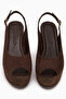 Caty Brown Suede Wedge Heeled Women's Sandals - 5