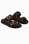 Matea Genuine Leather Brown Double-Strapped Women's Slippers - 3