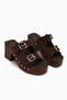 Diala Brown Suede Double-Strapped Women's Platform Heeled Slippers - 4