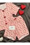 Women's Pink Strawberry Patterned Crop Shorts Pajama Set - 6