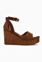 Moni Brown Suede Wedge Heeled Ankle Buckle Women's Sandals - 2