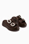 Daina Genuine Leather Brown Stone Women's Slippers - 4