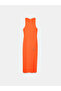 90255 Accessory Detailed Slit Knitwear Dress-Orange - 5