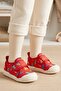 Red Canvas Children's Shoes - Velcro-Fastened, Soft-Soled Casual Baby Sneakers