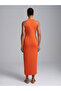 90255 Accessory Detailed Slit Knitwear Dress-Orange - 2