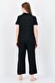 Women 2 Pcs Embroidered Short Sleeve Top And Pajama Set, Black - 4