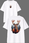 Alageyik Design Front and Back Printed White Oversize T-Shirt