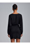 91648 V-Neck Gathered Mini Dress-Black - 2