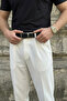 Falun Men's Genuine Black Leather Belt with Iron Silver Detail - 3