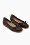 Holly Genuine Leather Brown Bow Women's Ballerinas - 4
