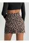 Women's High Waist Leopard Print Mini Denim Skirt with Ripped Detail - 2