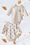 2-Piece Printed Snap Fastener Long Sleeve 100% Cotton Bodysuit + Cloth Bag - Gloves Included - 2