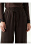 Brown Textured Women's Trousers with Elastic Waist - 3