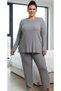Women's Plus Size Long Sleeve High Waist Ribbed Crew Neck Pocket Set