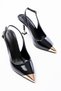 Elegant Metal-Tipped Slingback Heel Shoes Black Patent Leather 749 - 3
