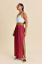 Floral Patterned Back Elastic Waist Deep Slit Skirt - 2
