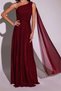 Women's Burgundy One-Shoulder Pleated Detailed Glitter Tulle Fabric Evening Dress Nbswll16
