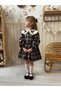Girl's Plaid Patterned Collar Dress with Bird Embroidery Detail