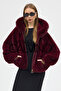 Fur Hooded Coat Burgundy - 6