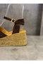 Handmade Genuine Leather Wooden Sole Looking Lightweight Casual Wedge Heel Sandals (Heel Height 7cm) - 5