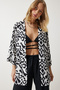 Patterned Viscose Kimono Len0004 Black and White