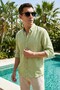 Men's Green Comfortable Fit Cotton Linen Shirt Ls-19845 - 3