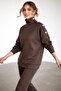 Women's Stand Collar Stone Button Detailed Piping Leg Double Scuba Set - 4