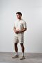 Men's 2Flyy Written Half Zipper Regular Fit T-Shirt Shorts Set Beige - 2
