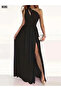 Women's Off-The-Shoulder Slit Black Maxi Dress - 4